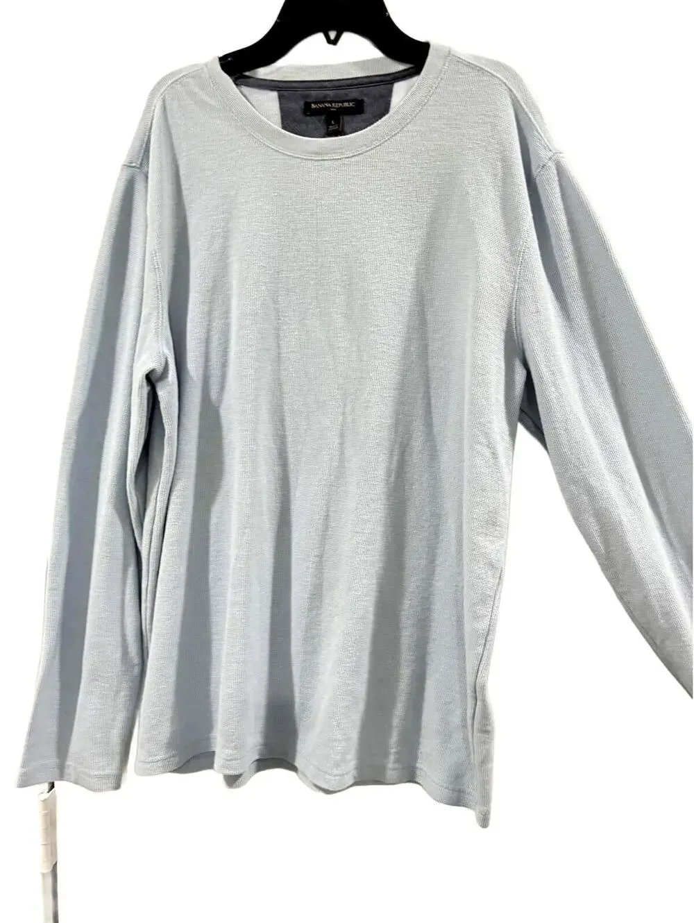 Banana Republic Mens Large Blue Waffle Knit Pullover Sweater Long Sleeve Thermal